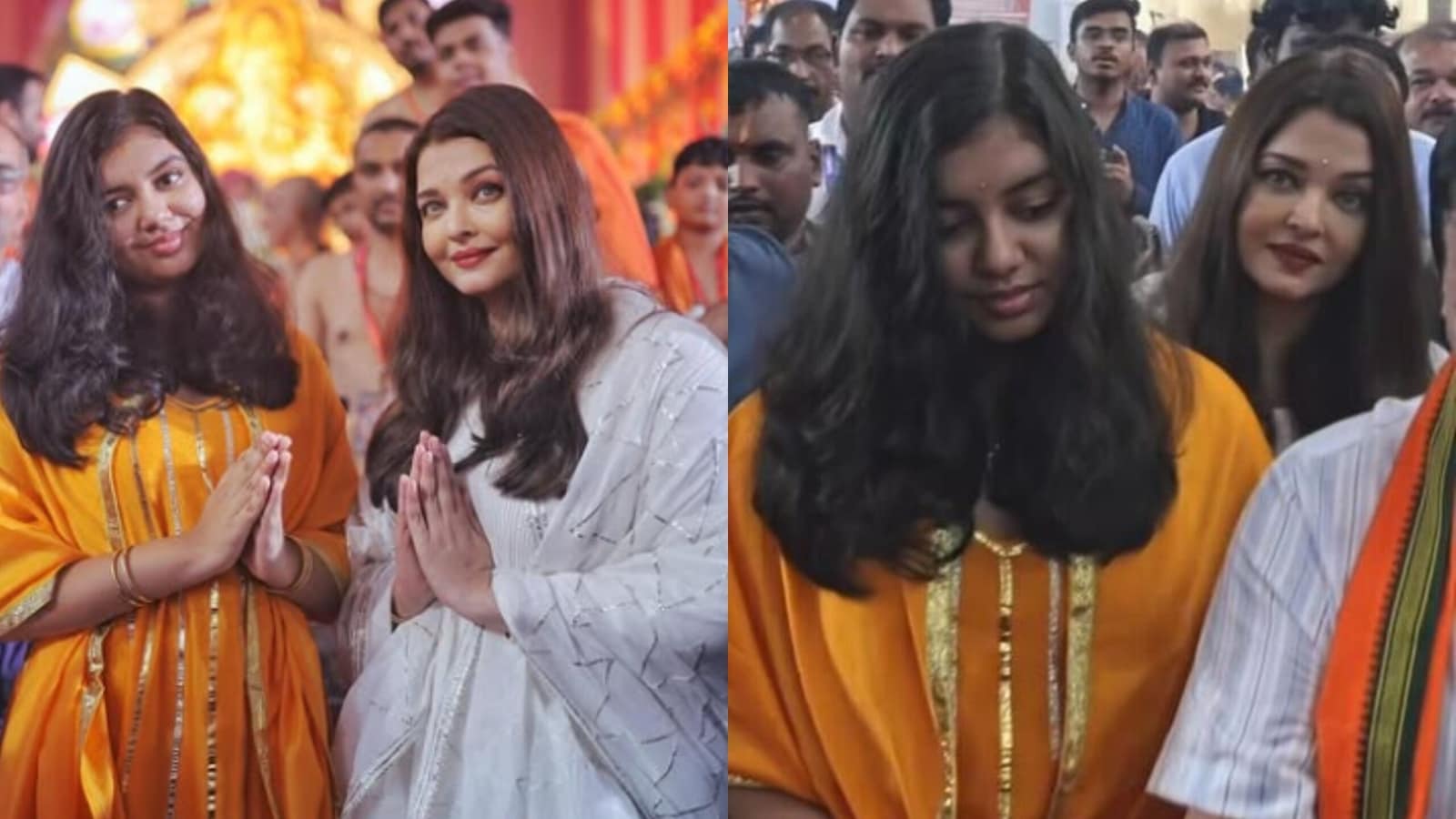 Aishwarya Rai takes daughter Aaradhya Bachchan for Ganpati darshan in Mumbai, poses for selfies with fans. Watch
